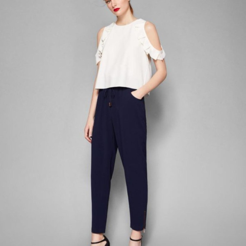 NWOT Ted Baker Cold Shoulder Jumpsuit,
Navy/White Size US 8